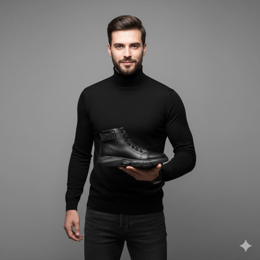 حذاء رجالي أسود فاخر – أناقة، راحة، وثقة في كل خطوة
