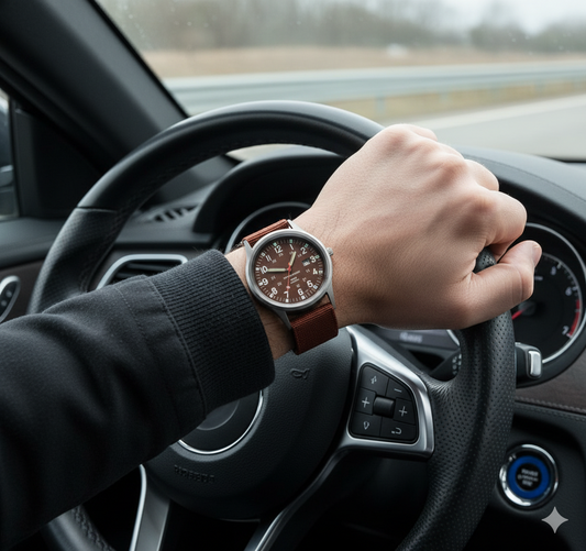 ساعة رجالية بحزام بُني