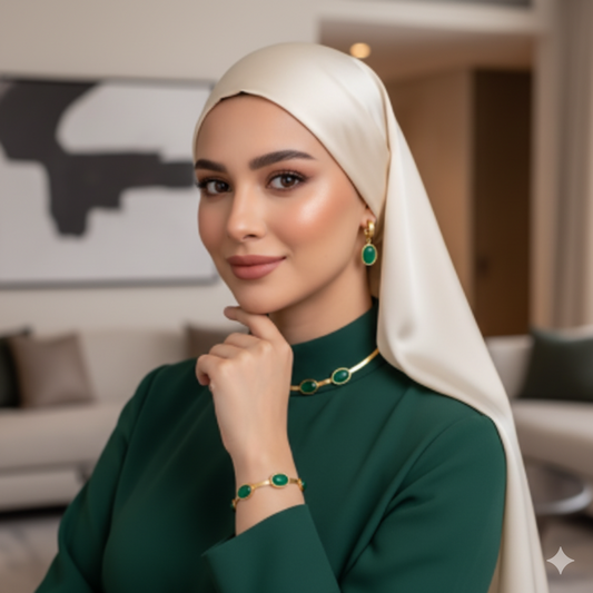 طقم مجوهرات الزمرد الأخضر الفاخر ثلاث قطع