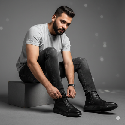 حذاء رجالي أسود فاخر – أناقة، راحة، وثقة في كل خطوة