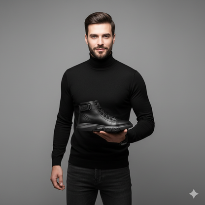 حذاء رجالي أسود فاخر – أناقة، راحة، وثقة في كل خطوة